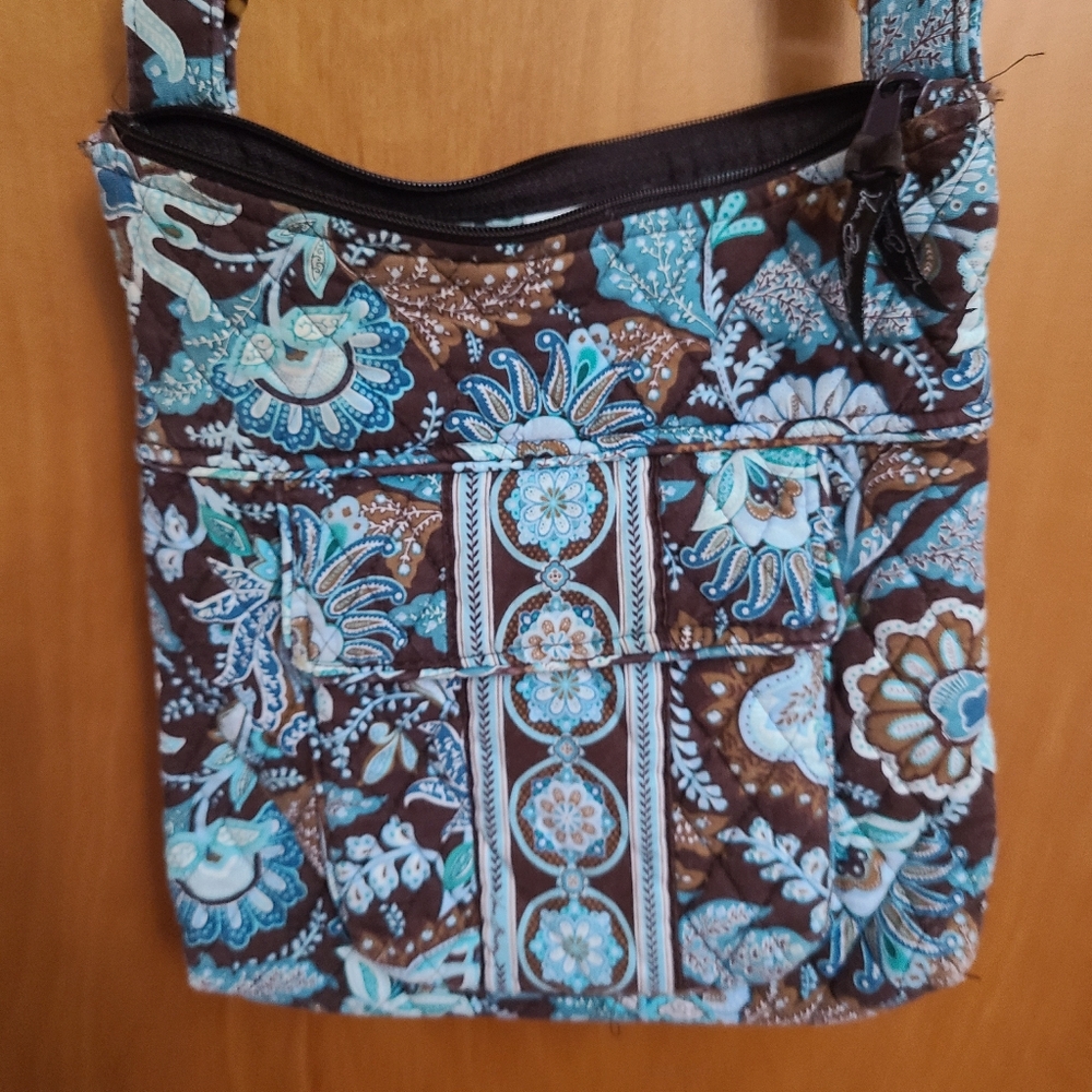 Vera Bradly Floral Patterned Brown and Blue Women's Crossbody Bag
